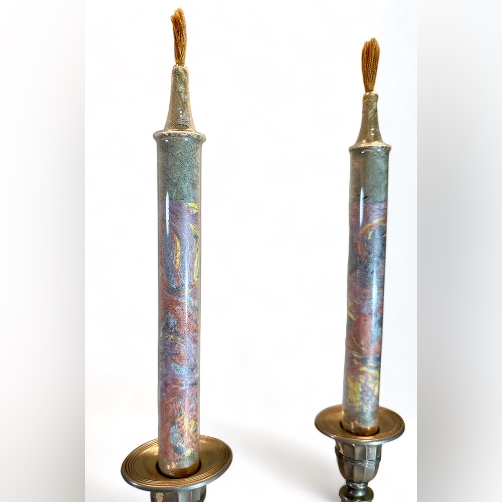 RARE 1925 Glass-Crystal Candle-Tapers Aristo Hemill Products NY Silk Thread